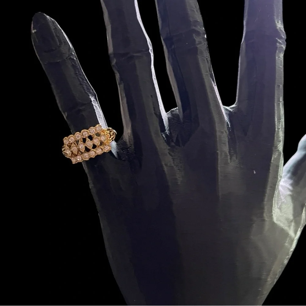 Vintage Gold Tone & Crystal Rectangular Women’s Pinky Ring - 4 for $30